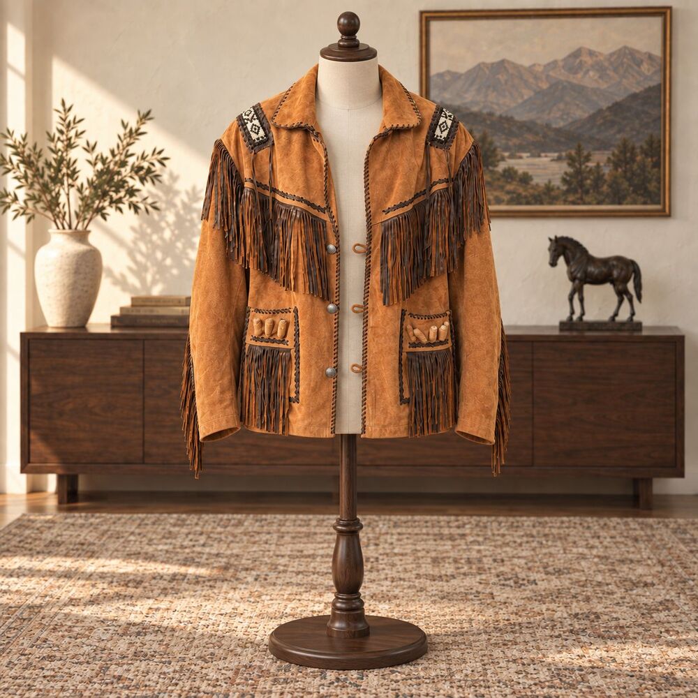 WESTERN ALPHA WEAR Men’s XXL Tan Fringe Southwestern Cowboy Jacket - Picture 4 of 7
